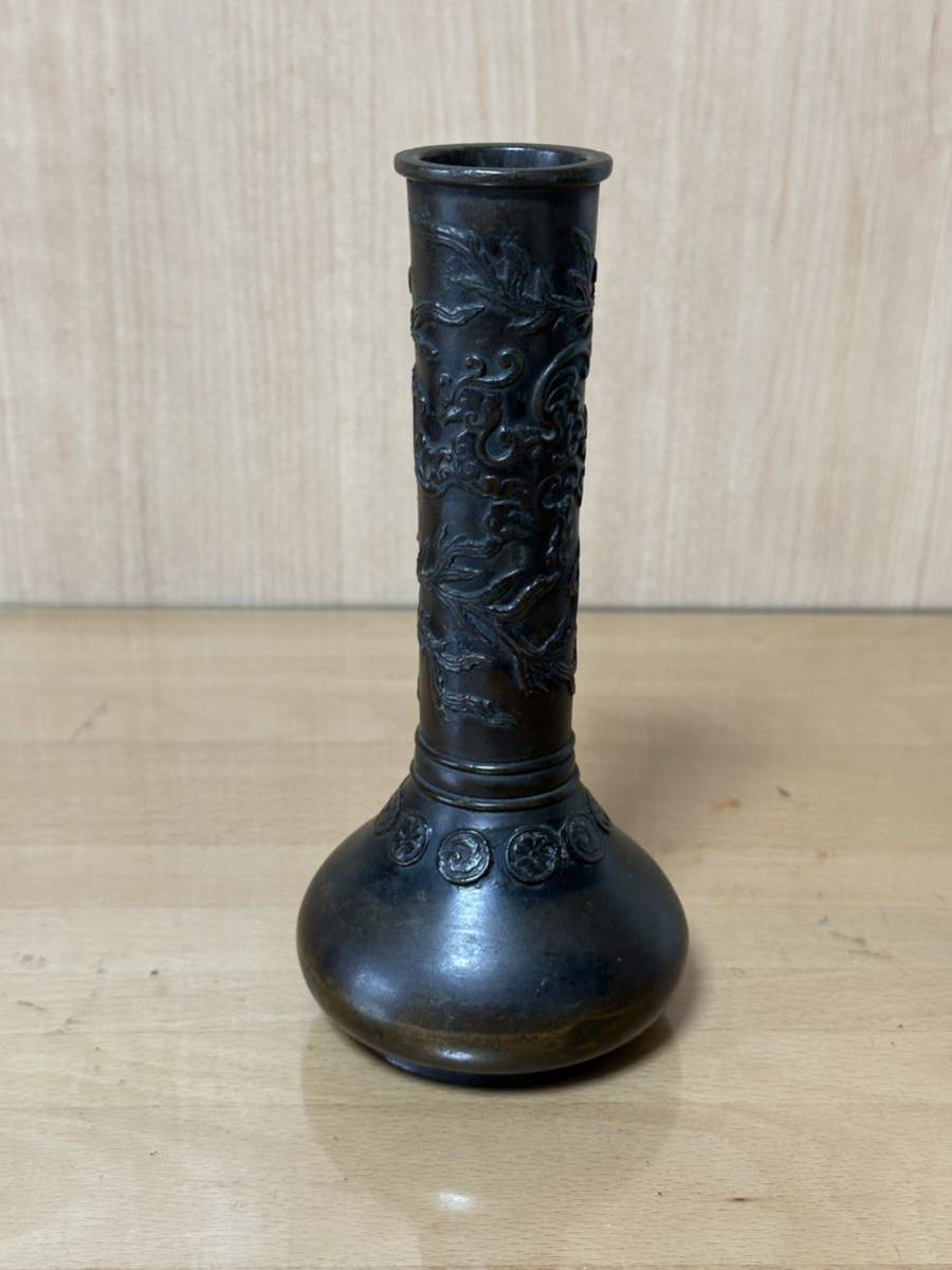 花瓶 中国 古美術 唐物 銅器　鳳凰 花器　花入　煎茶道具　茶道具　香道具　江戸