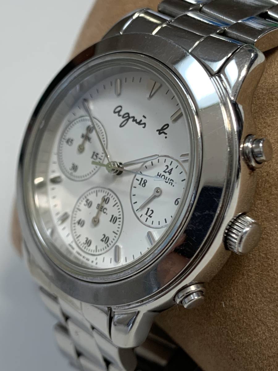B855 наручные часы agnes b./ Agnes B V654-6100 AO хронограф раунд белый циферблат 3 стрелки 