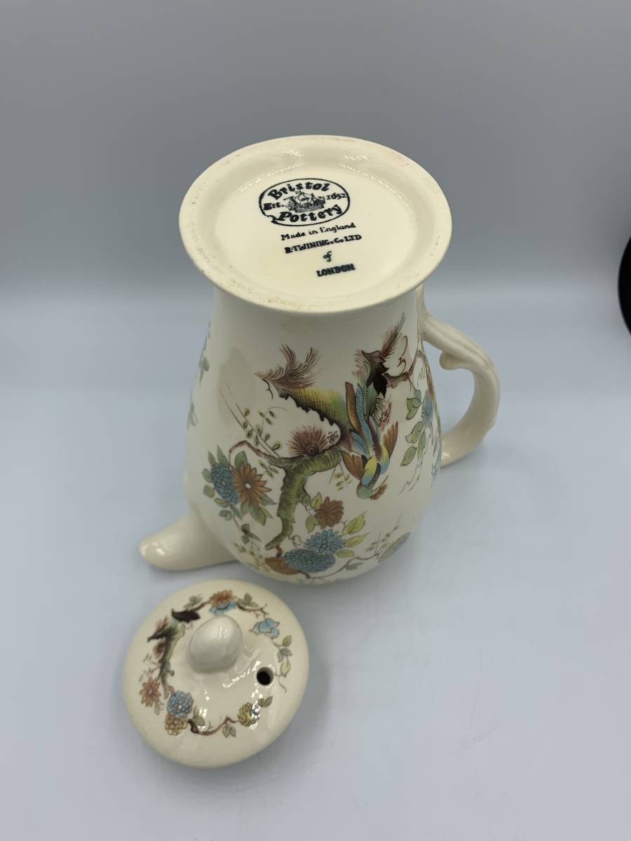 Ｂ862稀少・レア　イングランド/英国製　Bristol pottery/ブリストル陶器　トワイニング紅茶　蓋付飾り壺＆ティーポット　花瓶　ボタニカル_画像9