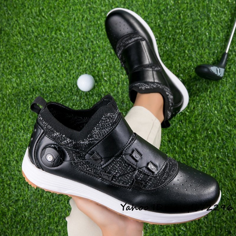 最高級★ゴルフシューズ 運動靴 メンズ 4E 幅広 スニーカー スポーツシューズ ダイヤル式 フィット感 新品 防水性 耐久性 ブラック 27.5cm