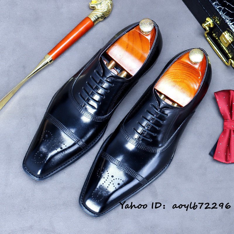 人気新品 メンズ シューズ ビジネスシューズ 職人手作り 本革 レザーシューズ イギリス風 高級 フォーマル 彫り 革靴 ブラック 27.5cm