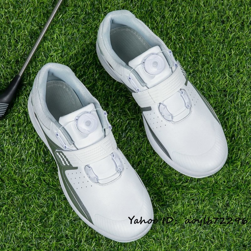 高級品 ゴルフシューズ 新品 ダイヤル式 運動靴 メンズ 幅広い フィット感 軽量 スポーツシューズ 防水 防滑 耐磨 弾力性 ホワイト 25cm
