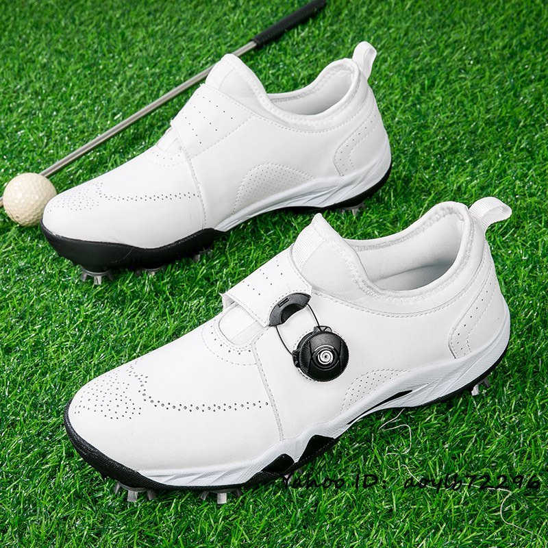 超美品 ゴルフシューズ 新品 ダイヤル式 スポーツシューズ 運動靴 メンズ 幅広い フィット感 軽量 防水 防滑 耐磨 弾力性 ホワイト 24.5cm