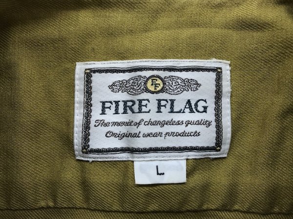 ＜送料無料＞FIRE FLAG メンズ ノーカラー 胸ポケット付き コットン カラー長袖シャツ L アンティークゴールド_画像2