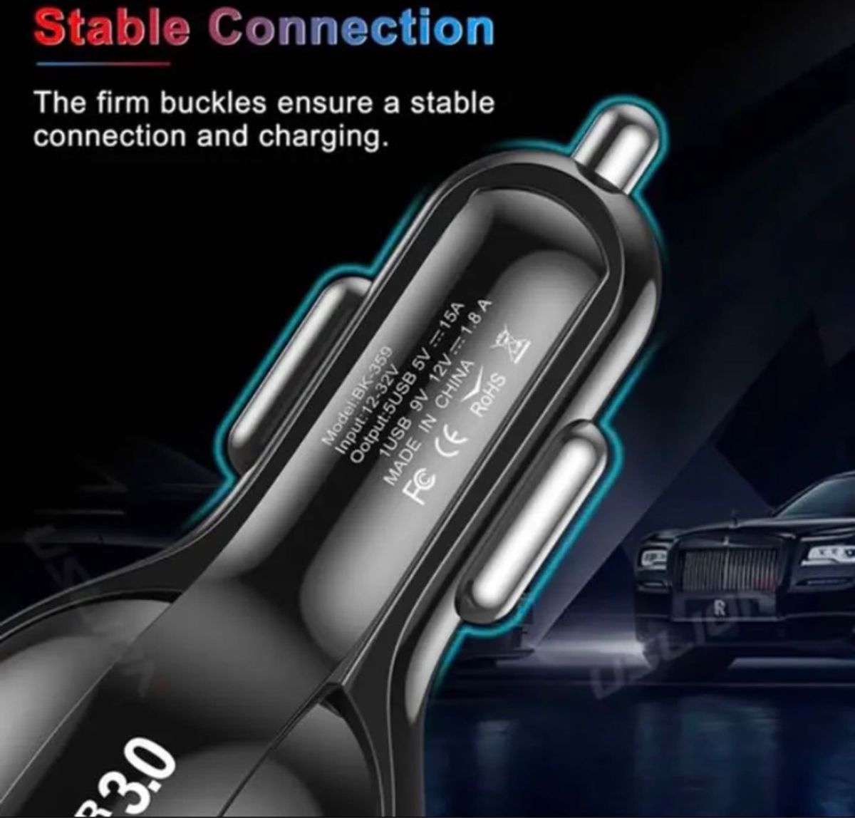 USB シガーソケット 5口 車でスマホ充電 白黒 QC3.0