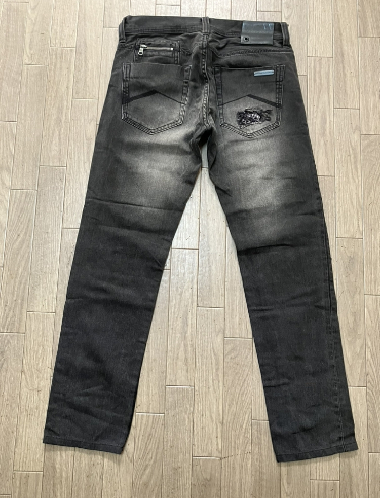 USED美品★ A/X ARMANI EXCHANGE Men's マットなスパンコール付きダメージブラックデニムパンツ サイズ30_画像6