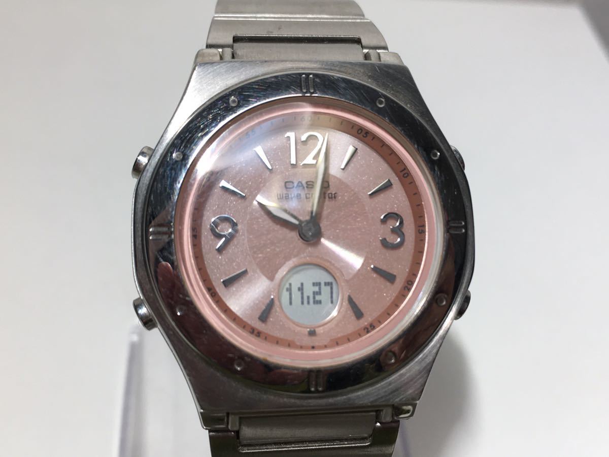 【AW466】【稼働品】CASIO カシオ 腕時計 WAVE CEPTOR LWA-M141D-4AJF 電波ソーラー ワールドタイム ストップウオッチ レディース ピンク_画像1