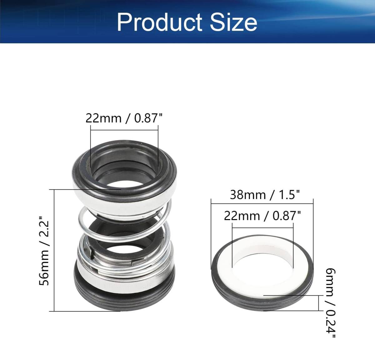 Othmro 内径22mm 2個入り 製品番号202-22 メカニカルシール シングルコイル スプリングベローズ ウォーターポンプ部品 スペアパーツ