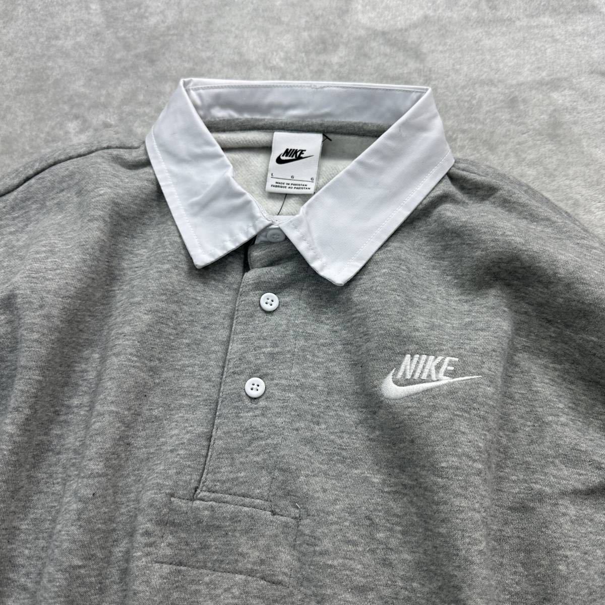 【格安送料】NIKE 2XLサイズ ナイキ 長袖 ポロシャツ フリース スウェット クラブ 秋冬 トレーナー 刺繍ロゴ グレー 裏起毛 国内正規品_画像2