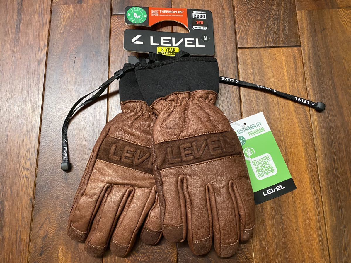 ★ LEVEL GLOVES レベルグローブ スノーグローブ sizeM ブラウン 新品未使用タグ付 イタリアデザイン スキー スノーボード 山羊本革 手袋