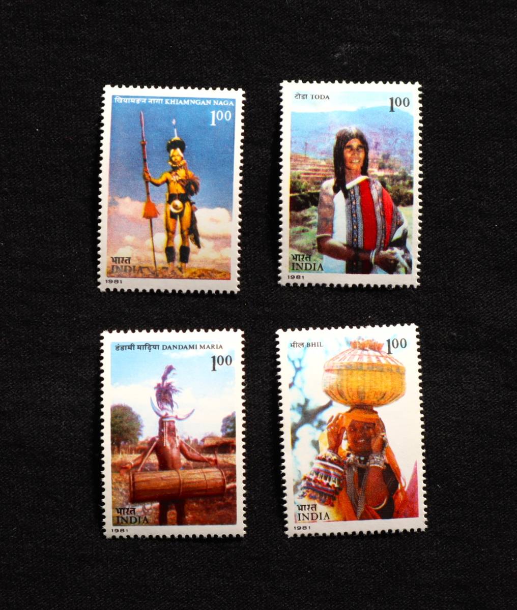 W80　インド　1981　民族　風俗　4種　単片切手4枚_画像2