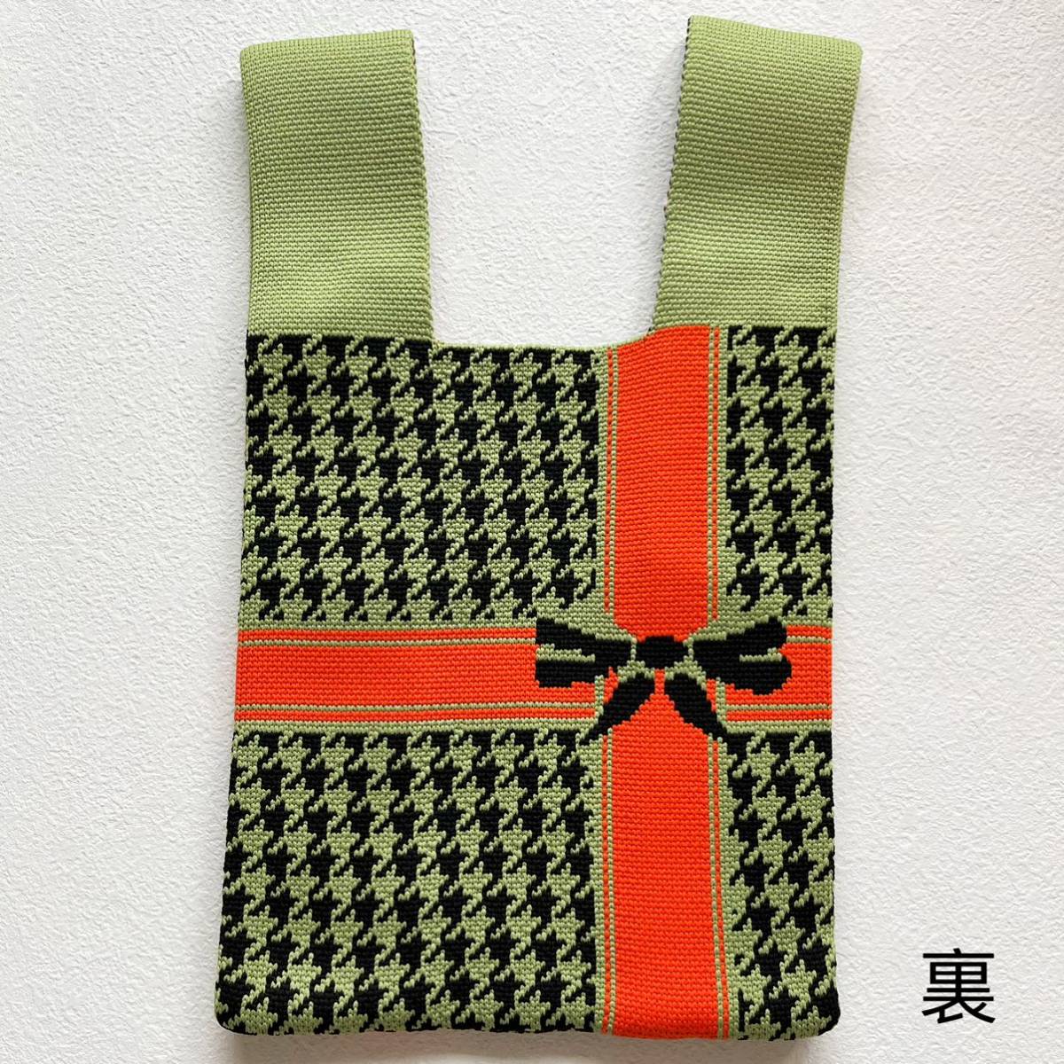 リボン 千鳥格子 ポーチ バッグ クラッチバッグ 手持ちバッグ お弁当袋 女性 最新 可愛い ハンドバッグ 韓国 編みバッグ_画像6