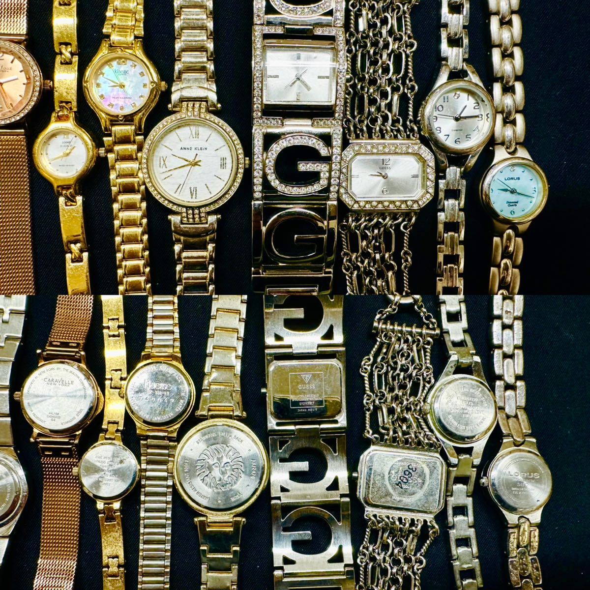宝飾腕時計など 150本 大量 BULOVA ELGIN klaeuse FOSSIL ダイアモンドクォーツ GUESS CARAVELLE 等 ゴールド シルバーカラー まとめて F84_画像4