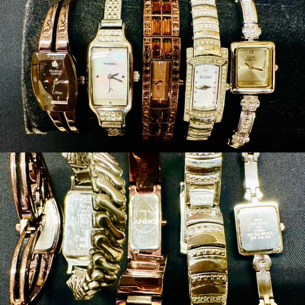 宝飾腕時計など 150本 大量 BULOVA ELGIN klaeuse FOSSIL ダイアモンドクォーツ GUESS CARAVELLE 等 ゴールド シルバーカラー まとめて F84_画像2