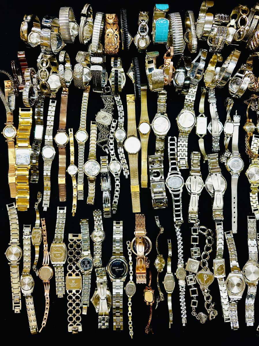 宝飾腕時計など 150本 大量 BULOVA ELGIN klaeuse FOSSIL ダイアモンドクォーツ GUESS CARAVELLE 等 ゴールド シルバーカラー まとめて F84_画像8