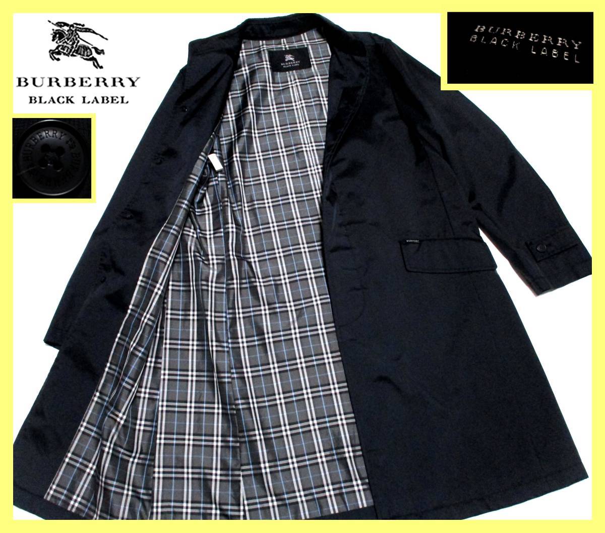 大人気サイズ L 日本製 美品 バーバリーブラックレーベル 裏地ノバチェック柄 表面ナイロンコーティング ロングコート
