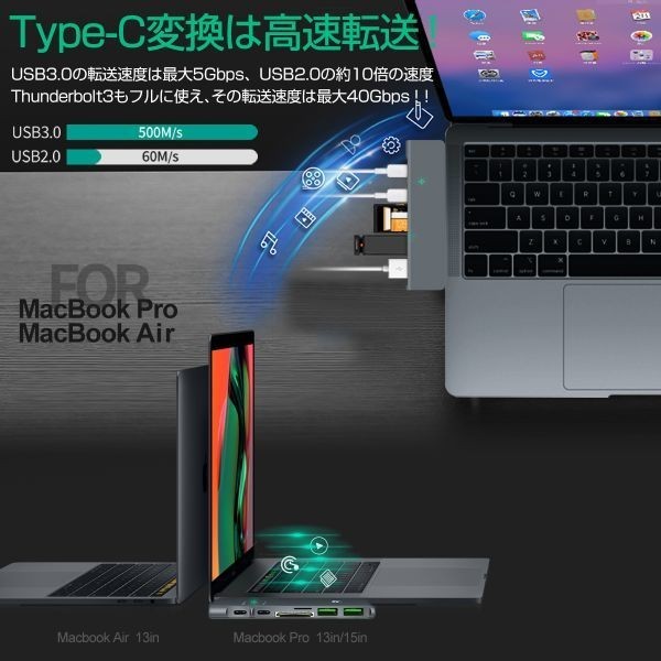 USB Type C MacBook Pro Air ハブ 7in1 4K HDMI Thunderbolt3 40Gbps PD充電 USB3.0 ３ヶ月保証 送料無料「USBC2-7HUB.C」_画像3