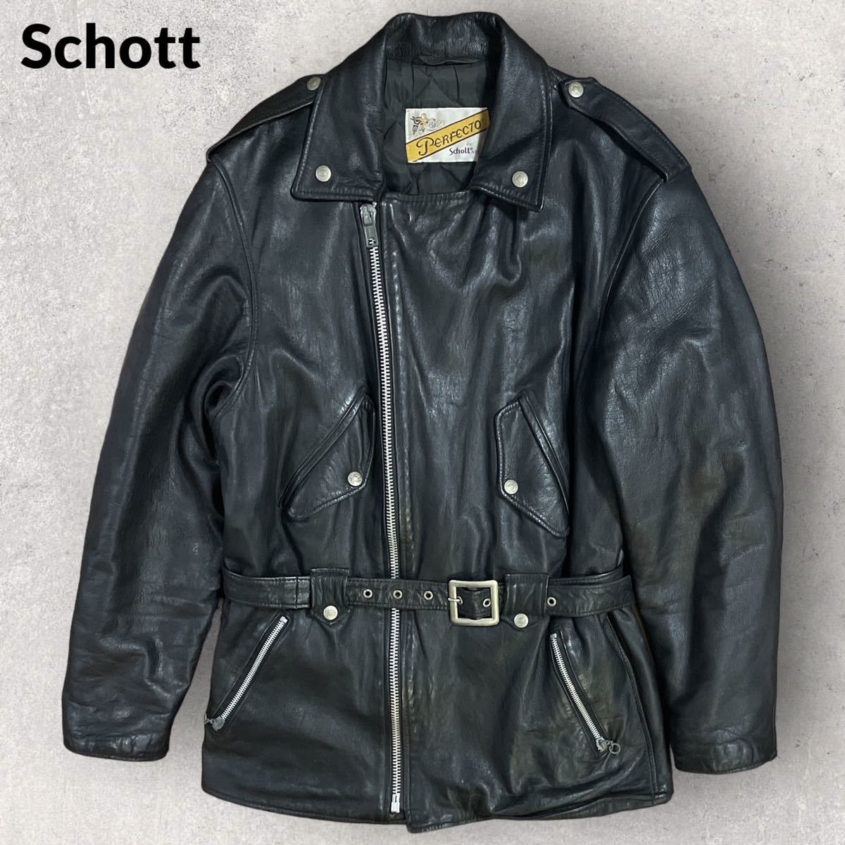 SCHOTT❇️廃盤 627 ヴィンテージ レザー ロングライダースジャケット-