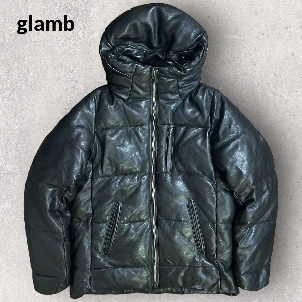 定価¥74.800 美品 glamb グラム 22AW Leather Puff JKT ブラック Mサイズ 羊革 ラムレザーシープスキン レザージャケット ダウンジャケット_画像1