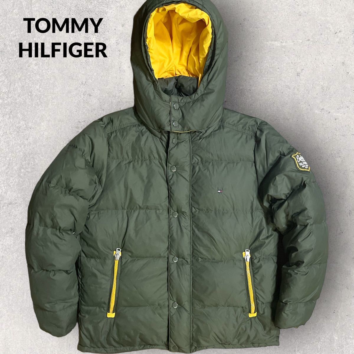 TOMMY HILFIGER トミーヒルフィガー ロゴ刺繍 ダウンジャケット テック y2k フード取り外し可能 刺繍ワッペン XXL ビッグサイズ