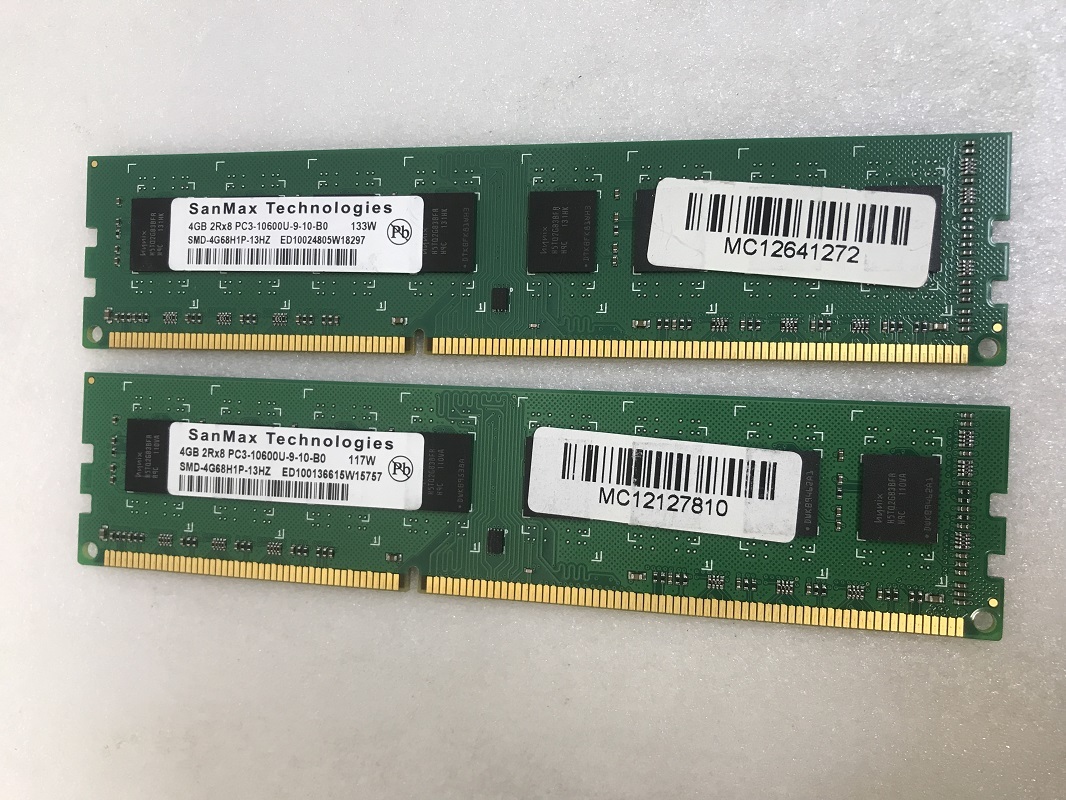 SANMAX 2Rx8 PC3-10600U 4GB 2枚で 8GB DDR3 デスクトップ用メモリ DDR3-1333 4GB 2枚 8GB 240ピン ECC無し DDR3 DESKTOP RAM_画像1