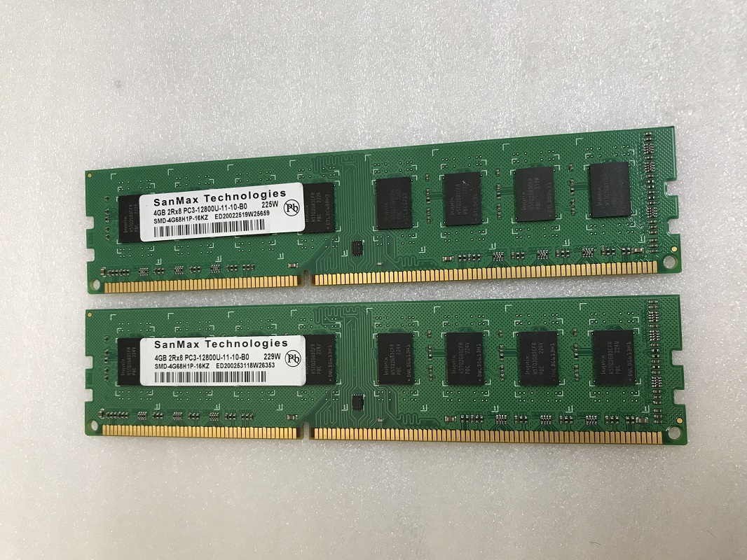 SANMAX 2Rx8 PC3-12800U 4GB 2枚組 1セット 8GB DDR3 デスクトップ用 メモリ ECC無し DDR3-1600 4GB 2枚で 8GB DDR3 DESKTOP RAM_画像1