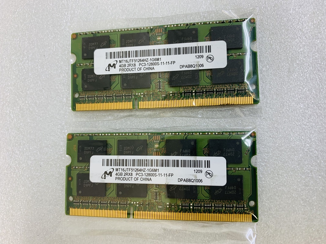 MICRON 2Rx8 PC3-12800S 4GB 2枚組 8GB DDR3 ノートPC用 メモリ 204ピン DDR3-1600 4GB 2枚 DDR3 LAPTOP RAM_画像1