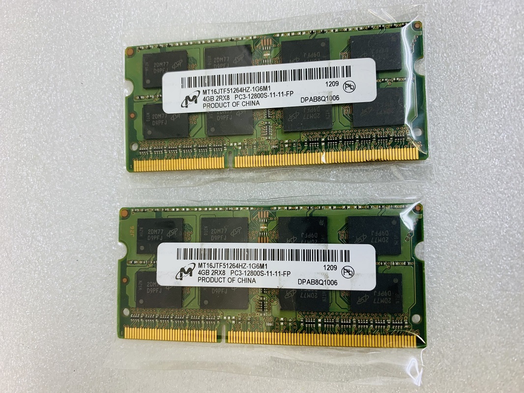 MICRON 2Rx8 PC3-12800S 4GB 2枚組 8GB DDR3 ノートPC用 メモリ 204ピン DDR3-1600 4GB 2枚 DDR3 LAPTOP RAM_画像2