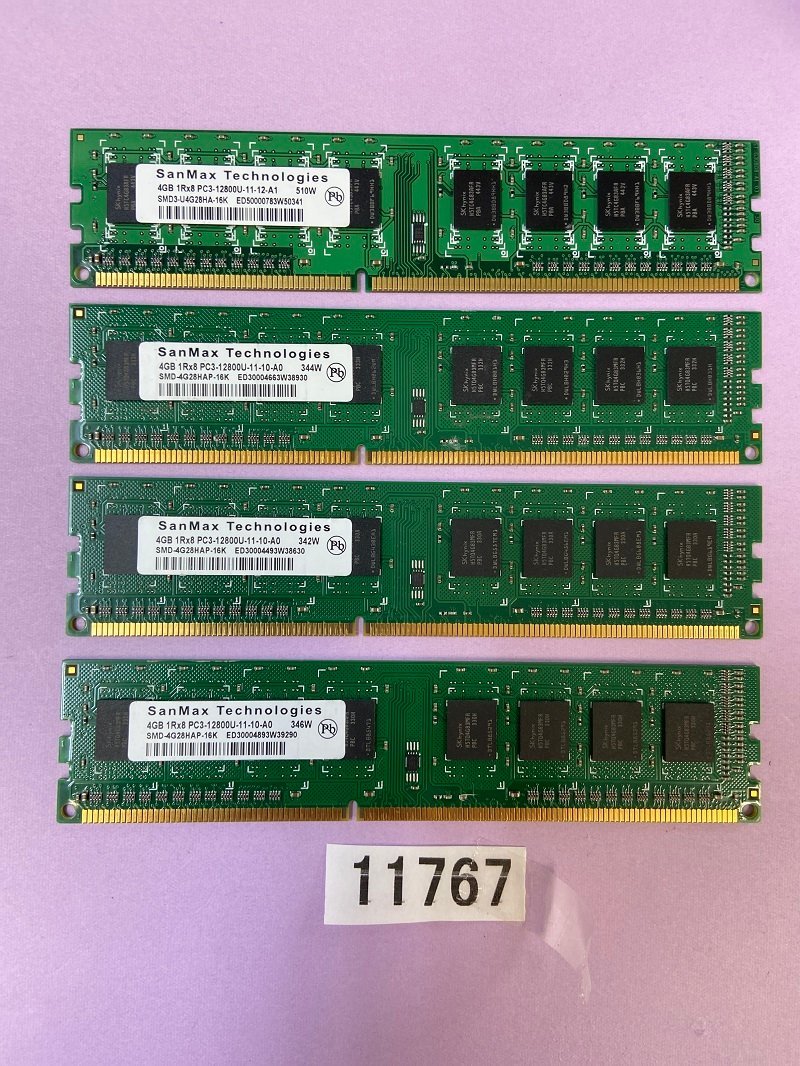 SANMAX 1RX8 PC3-12800U 16GB 4GB 4枚 16GB DDR3 デスクトップ用 メモリ DDR3-1600 4GB 4枚 セット 240ピン ECC無し DDR3 DESKTOP RAM_画像1