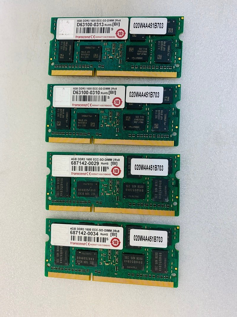 TRANSCEND DDR3 1600 ECC 4GB 4枚 DDR3 PC3-12800E ECCノートパソコン ECC サーバー用 メモリ_画像1