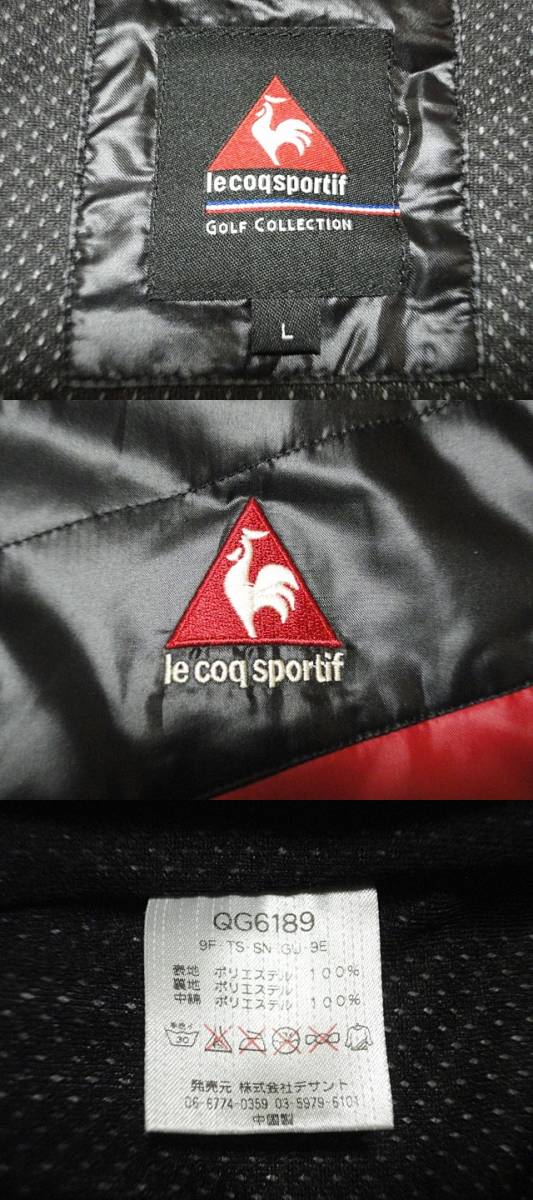 【即決】L ルコックゴルフ le coq sportif 2WAY ジャケット 中綿入り ブラック 半袖 切り替え ジップアップ マーク刺繍 暖か シック メンズ_画像10