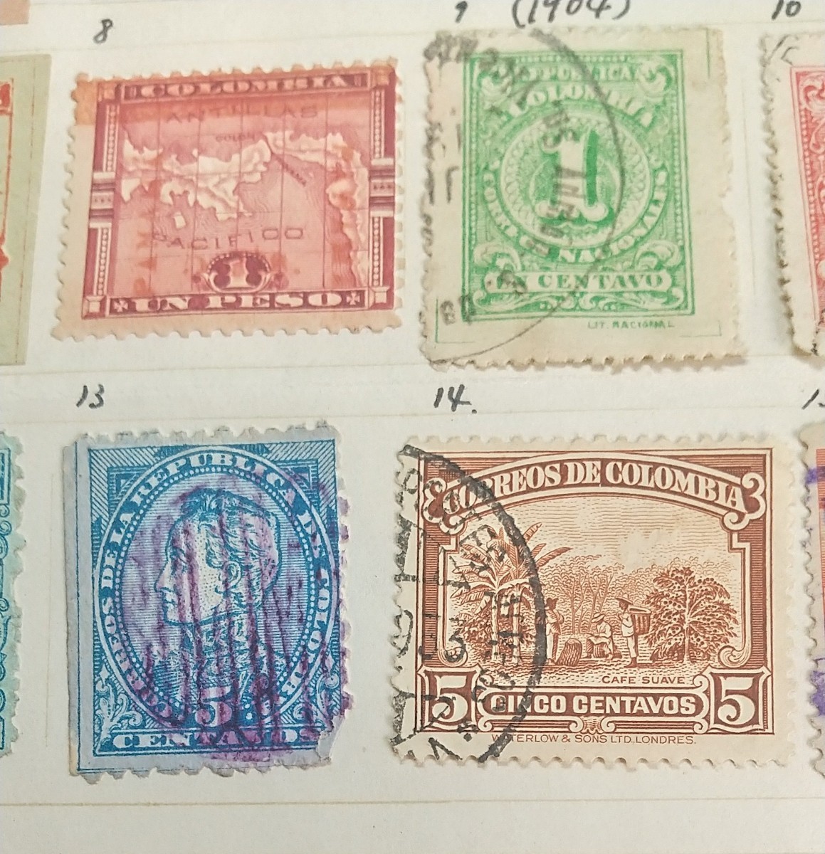 4844アンティーク希少なコロンビアの切手、1900年始め台紙に軽くとめてありますの画像7