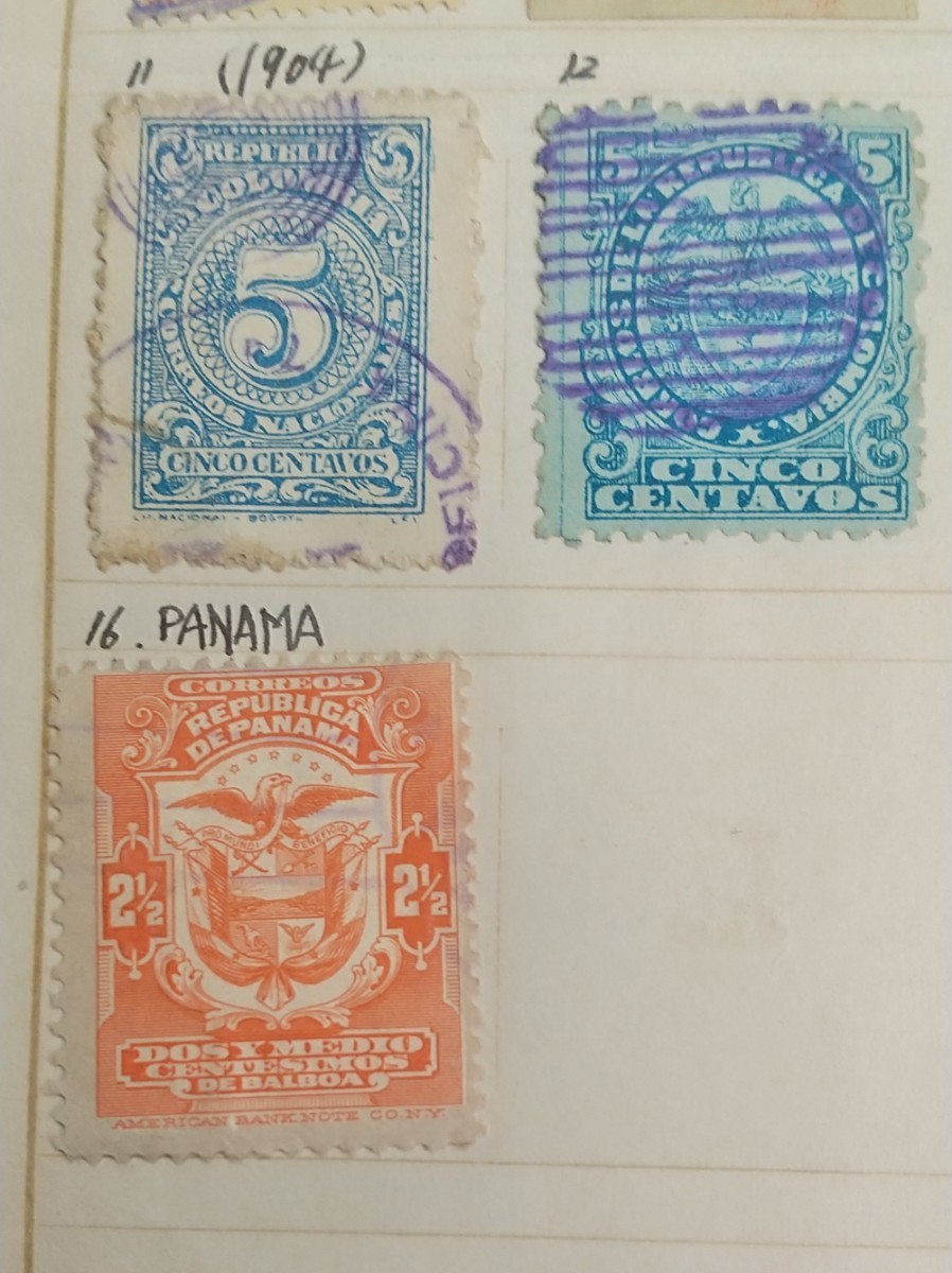 4844アンティーク希少なコロンビアの切手、1900年始め台紙に軽くとめてありますの画像6