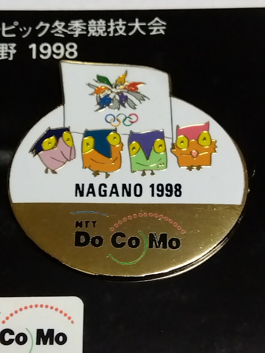 ○NAGANO 1998 長野 冬季オリンピック NTT ドコモ　企業物 エンブレム & スノーレッツ ピンズ ピンバッチ セット ケース入り_画像3