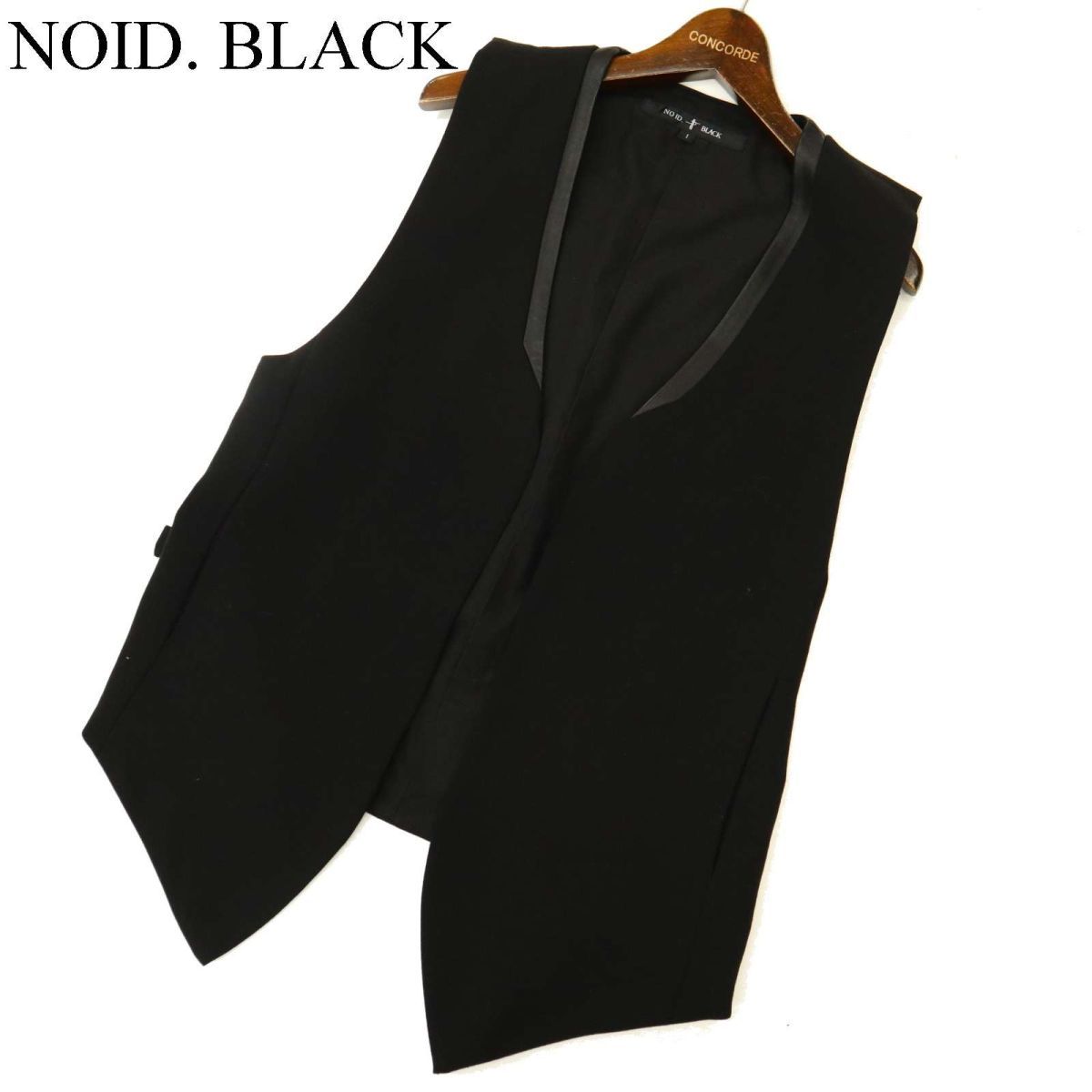 NOID. BLACK ノーアイディー 通年 羊革★ ラム レザー使い ストレッチ ベスト ジレ Sz.1　メンズ 黒　C3T09631_A#O_画像1