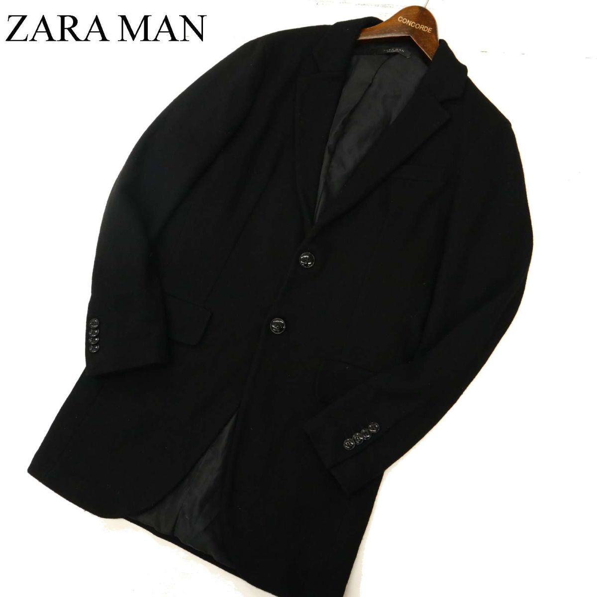 ZARA MAN ザラ マン 秋冬 ウール★ チェスター コート Sz.S　メンズ 黒　C3T09630_A#N_画像1