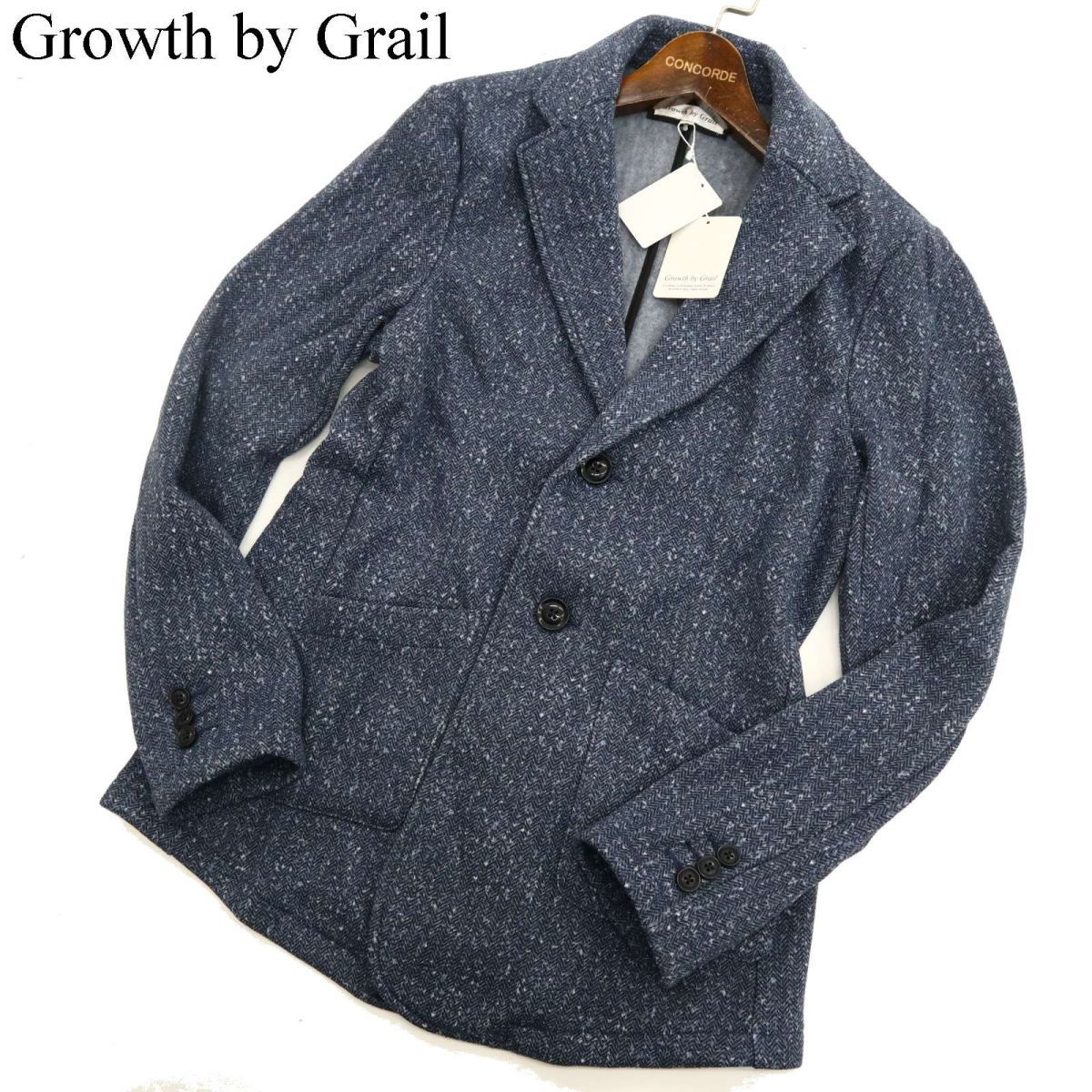 新品 未使用★ Growth by Grail グロースバイグレイル 秋冬 裏起毛 ヘリンボーン アンコン ジャケット Sz.L メンズ 紺 C3T09807_B#Nの画像1