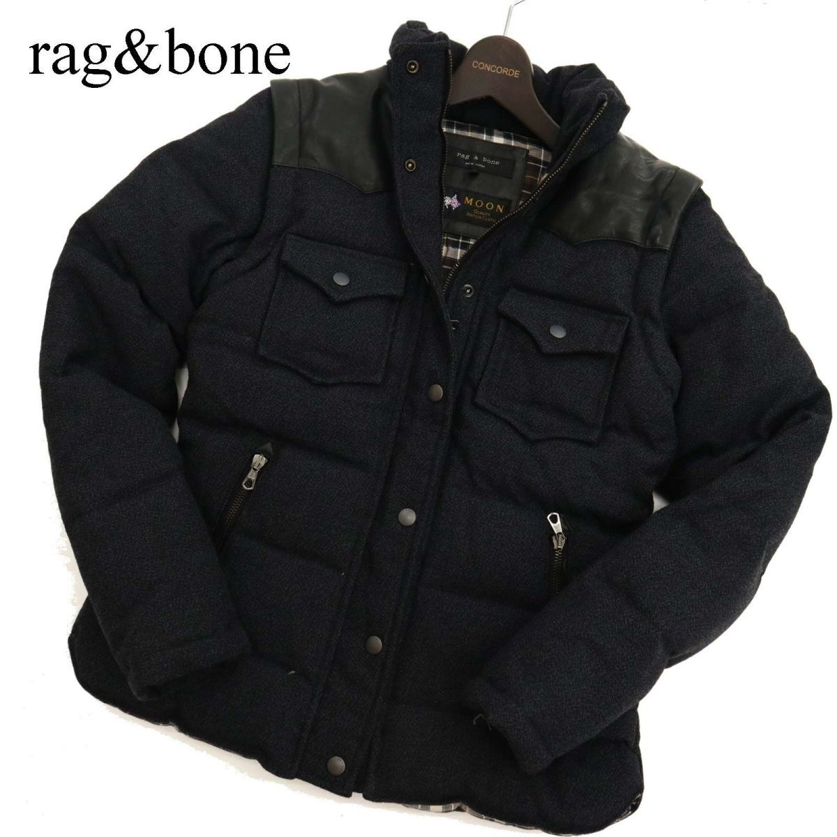 rag&bone ラグ＆ボーン 秋冬 袖着脱可 【羊革 レザー】 切替 MOON生地★ ウール ジャケット ブルゾン Sz.0　メンズ　C3T10166_B#N_画像1