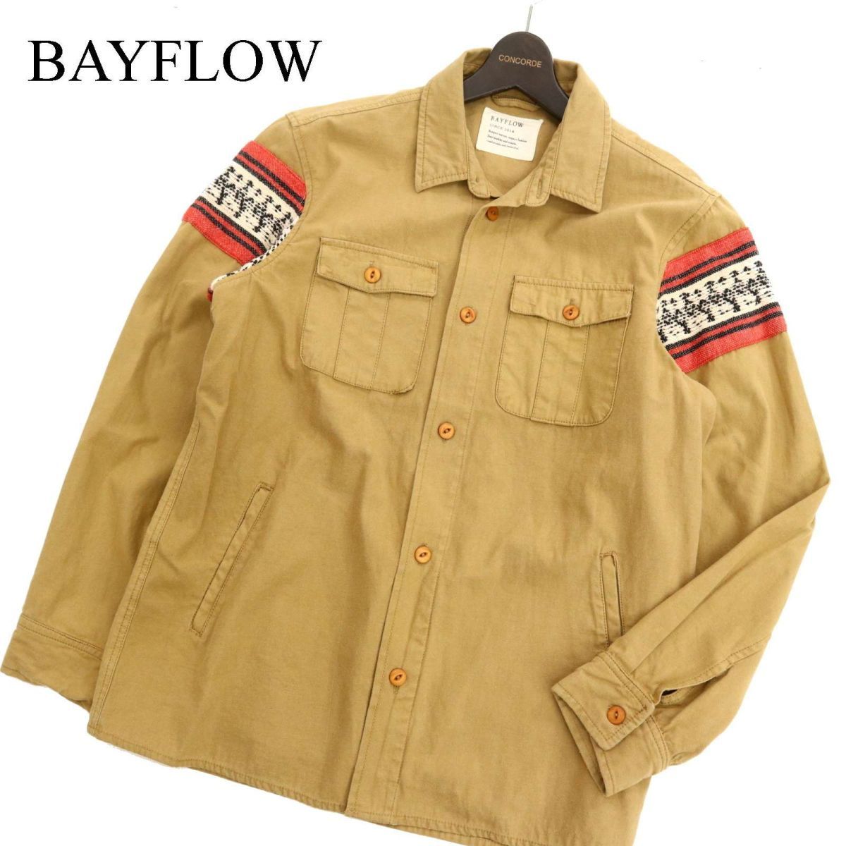 BAYFLOW ベイフロー 通年 長袖 インド綿 切替 ワーク シャツ Sz.M　メンズ　C3T10147_B#C_画像1