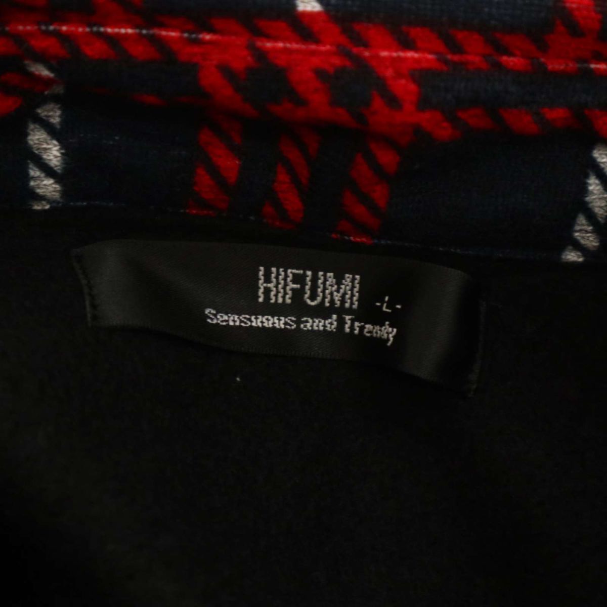 【新品 未使用】 HIFUMI ヒフミ 秋冬 長袖 ボタンダウン 裏起毛★ 保温 チェック シャツ Sz.L　メンズ ネイビー × 赤　C3T10096_B#B_画像5