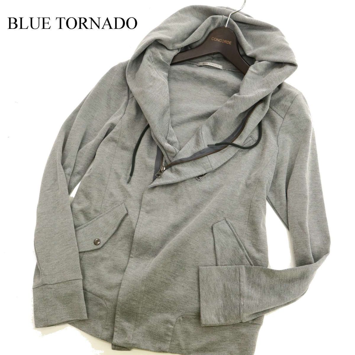 BLUE TORNADO トルネードマート 通年 ボリュームネック★ スリム ライダース ジャケット ブルゾン Sz.M　メンズ グレー　C3T09731_A#O_画像1