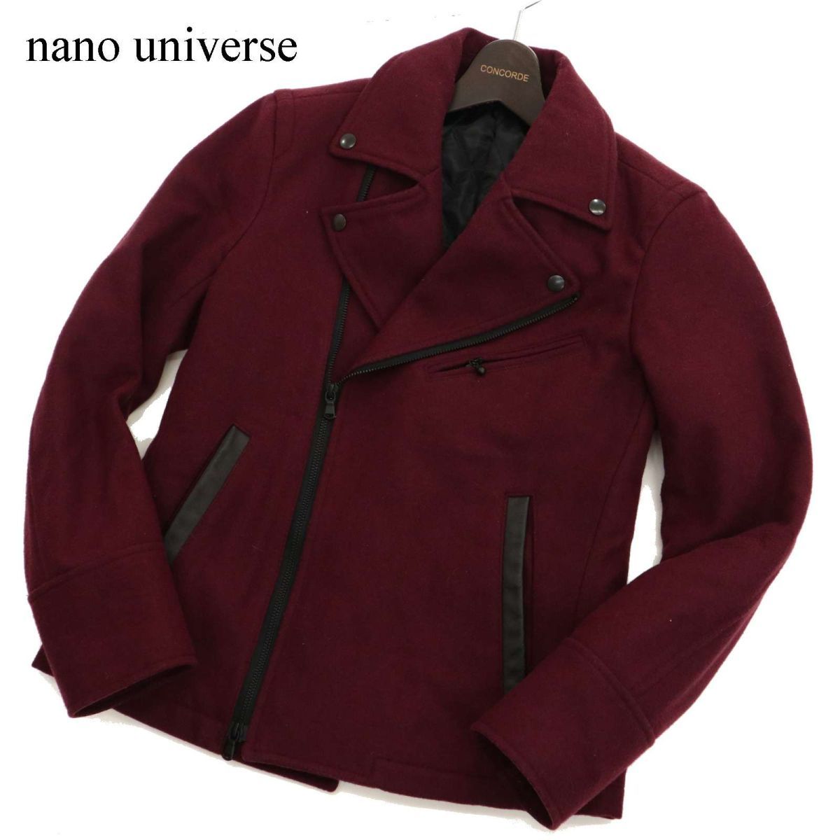 nano universe ナノユニバース 中綿サーモライト★ 羊革使い メルトン ウール ライダース ジャケット ブルゾン Sz.S　メンズ　C3T10357_B#N_画像1