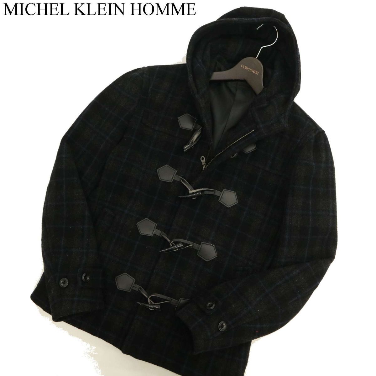 MICHEL KLEIN HOMME ... shell ... ... ...  шерсть ★ ...  проверка  ...  полный   пальто  Sz.48　 мужской   черный  ...  синий 　C3T10723_B#N