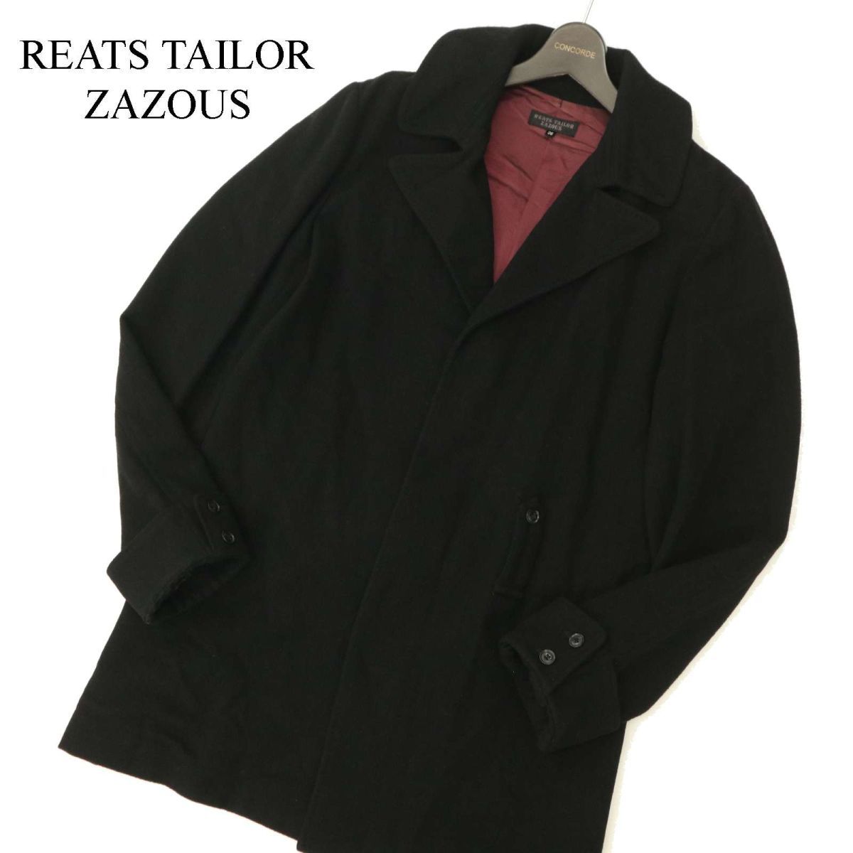 REATS TAILOR ZAZOUS リーツテイラーザズー 秋冬 ベルト付き メルトン ウール100%★ コート Sz.36　メンズ 黒　C3T10827_B#N_画像1