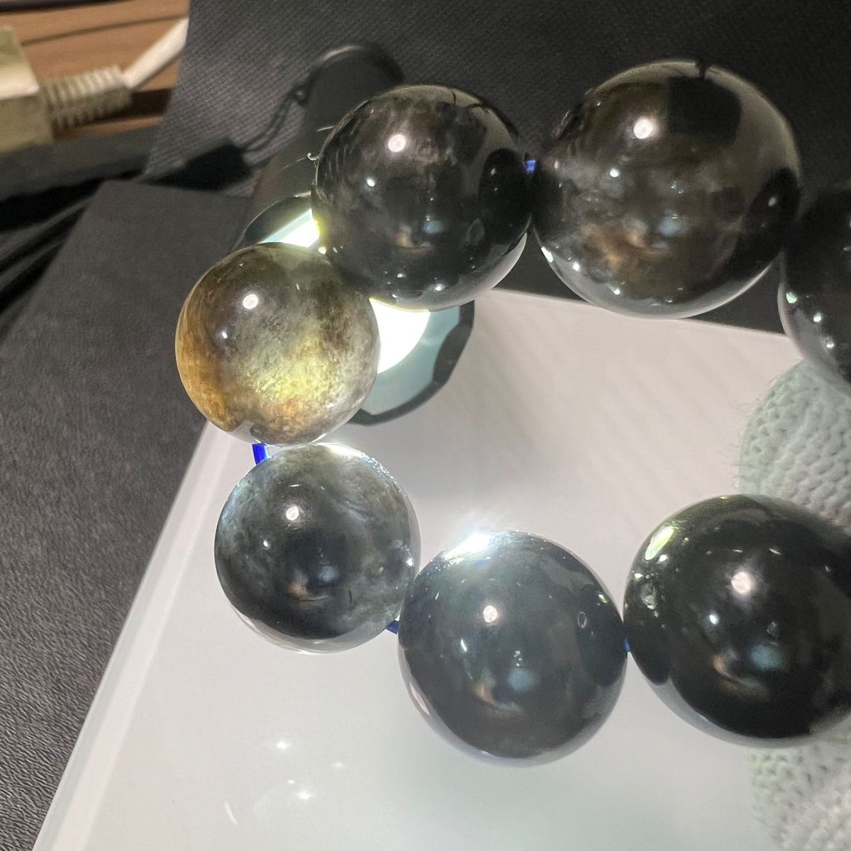 ① 希少 最高級 ブラックアクアマリン 14mm-14 5mm ブレスレット ① 希少 最高級 ブラックアクアマリン 14mm-14 5mm ブレスレット