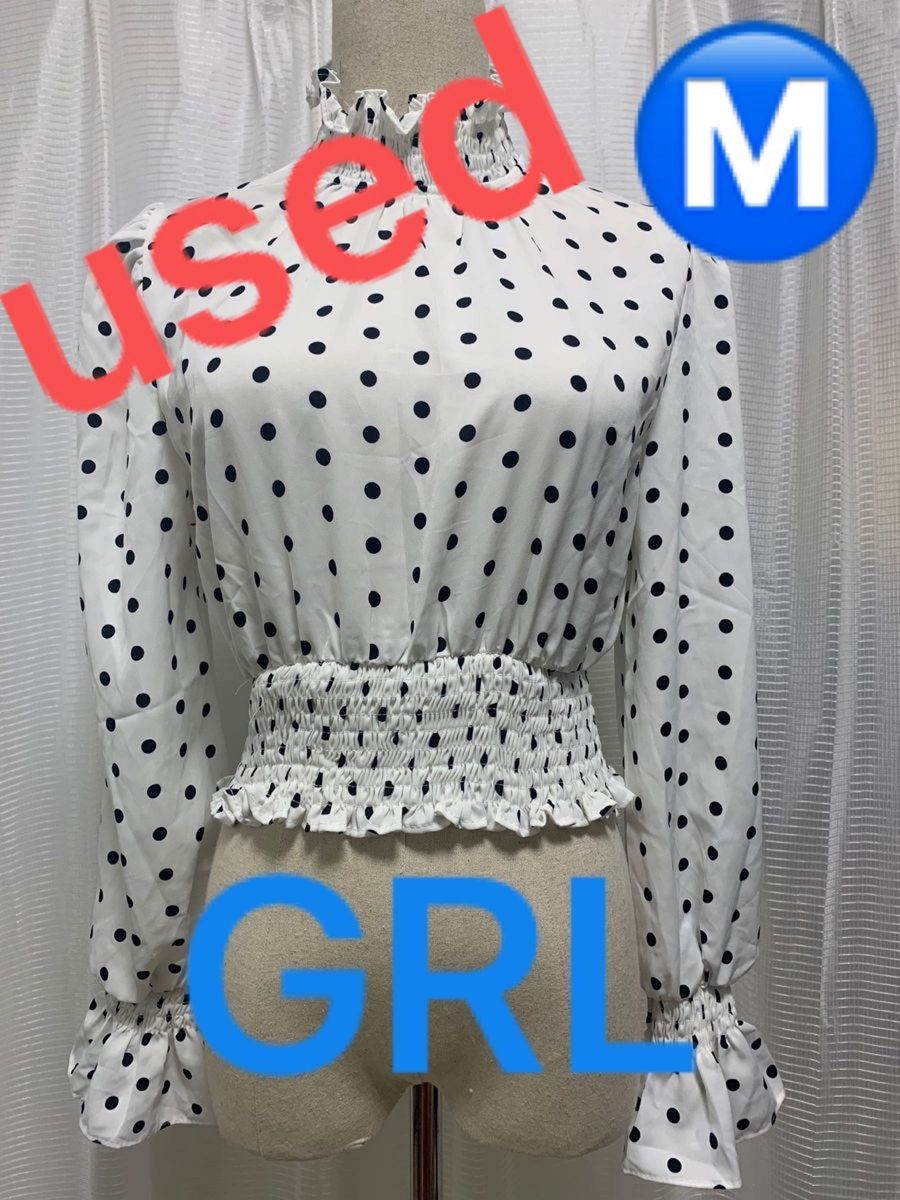 【GRL】グレイル★ドット柄長袖ハイネックブラウス/ Mサイズ  シャツ