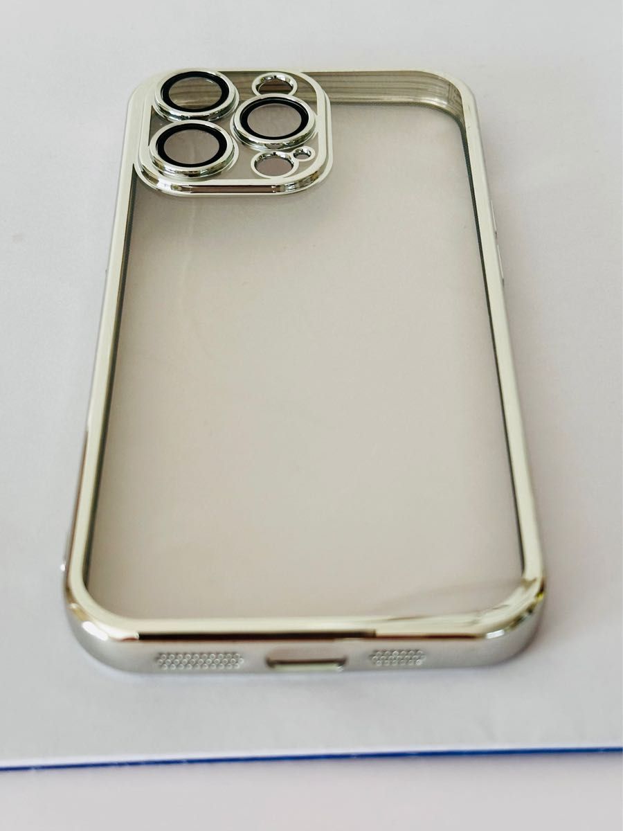 レンズもカバー iPhone 13pro TPU クリア&シルバーメッキケース