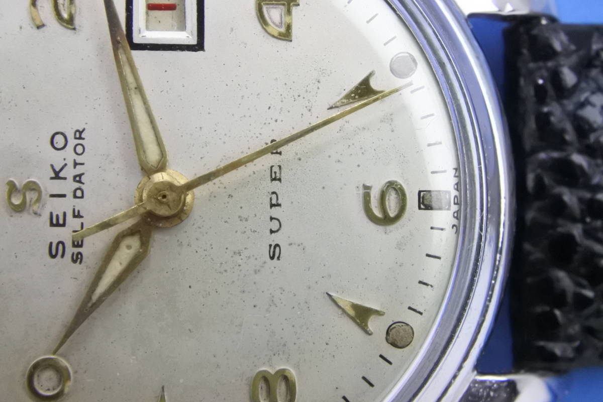 ☆極稀少モデル 1955年製 SEIKO スーパー セルフデーター ステンレスケース 手巻紳士腕時計 国産名機逸品_画像3