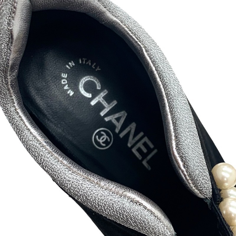  Chanel CHANEL ботинки короткие сапоги ботиночки жемчуг атлас черный 
