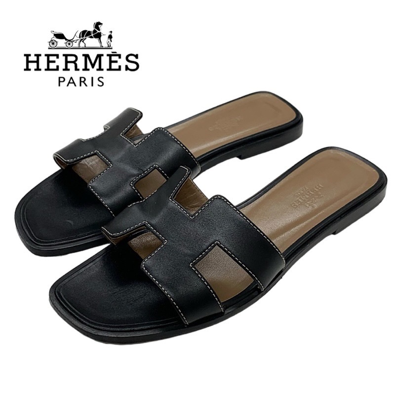  Hermes HERMES Ora n sandals shoes shoes leather black black Flat sandals 